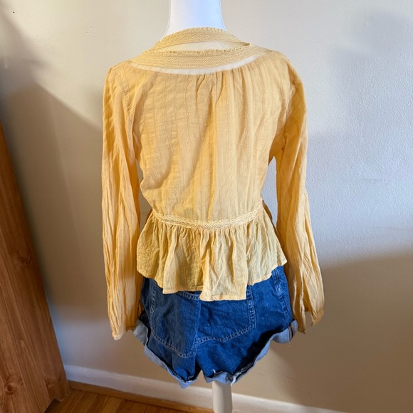 Free people yellow boho long sleeve blouse size M - Picture 2 of 4